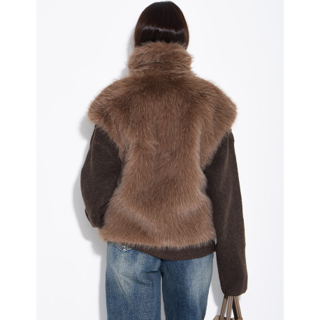 Ärmellose Jacke aus Kunstfell mit Stehkragen