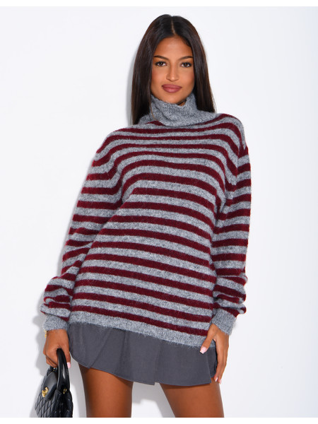 Pull col montant à rayures