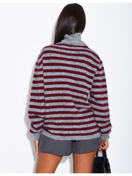 Pull col montant à rayures