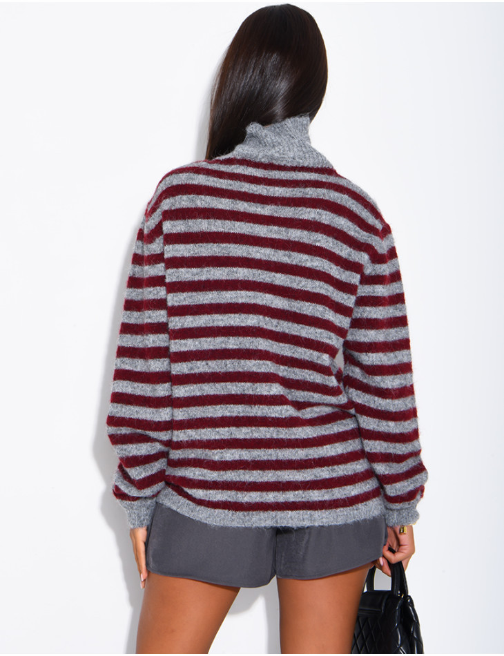 Pull col montant à rayures