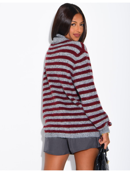 Pull col montant à rayures