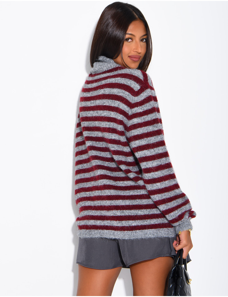 Pull col montant à rayures