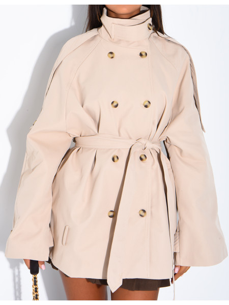 Halblanger Trenchcoat mit Gürtel an der Taille