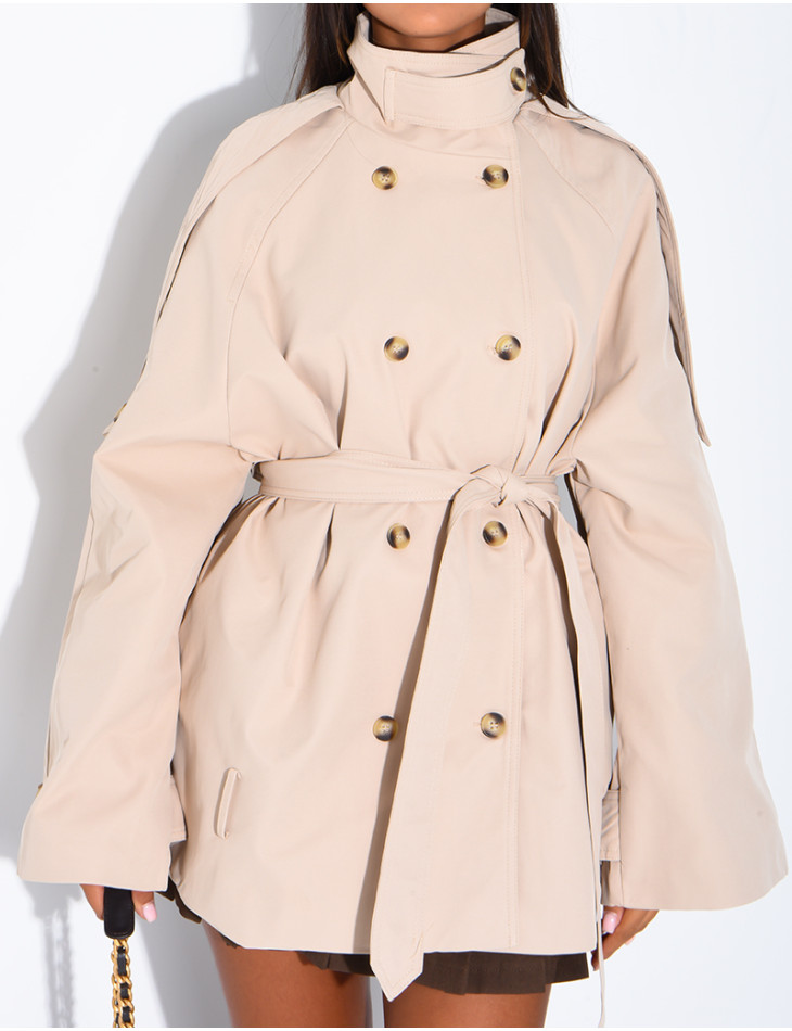Halblanger Trenchcoat mit Gürtel an der Taille
