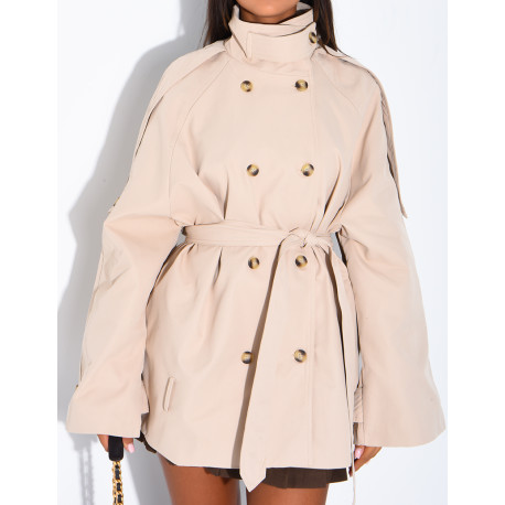 Halblanger Trenchcoat mit Gürtel an der Taille