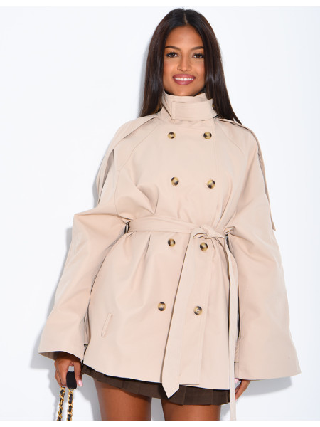 Halblanger Trenchcoat mit Gürtel an der Taille