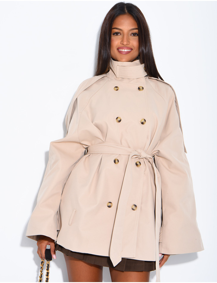 Halblanger Trenchcoat mit Gürtel an der Taille