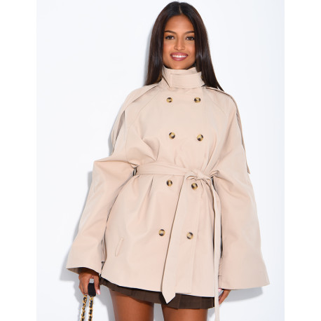 Halblanger Trenchcoat mit Gürtel an der Taille