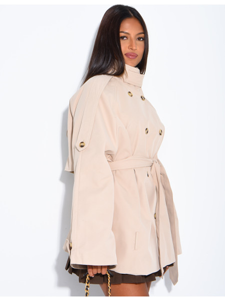 Halblanger Trenchcoat mit Gürtel an der Taille