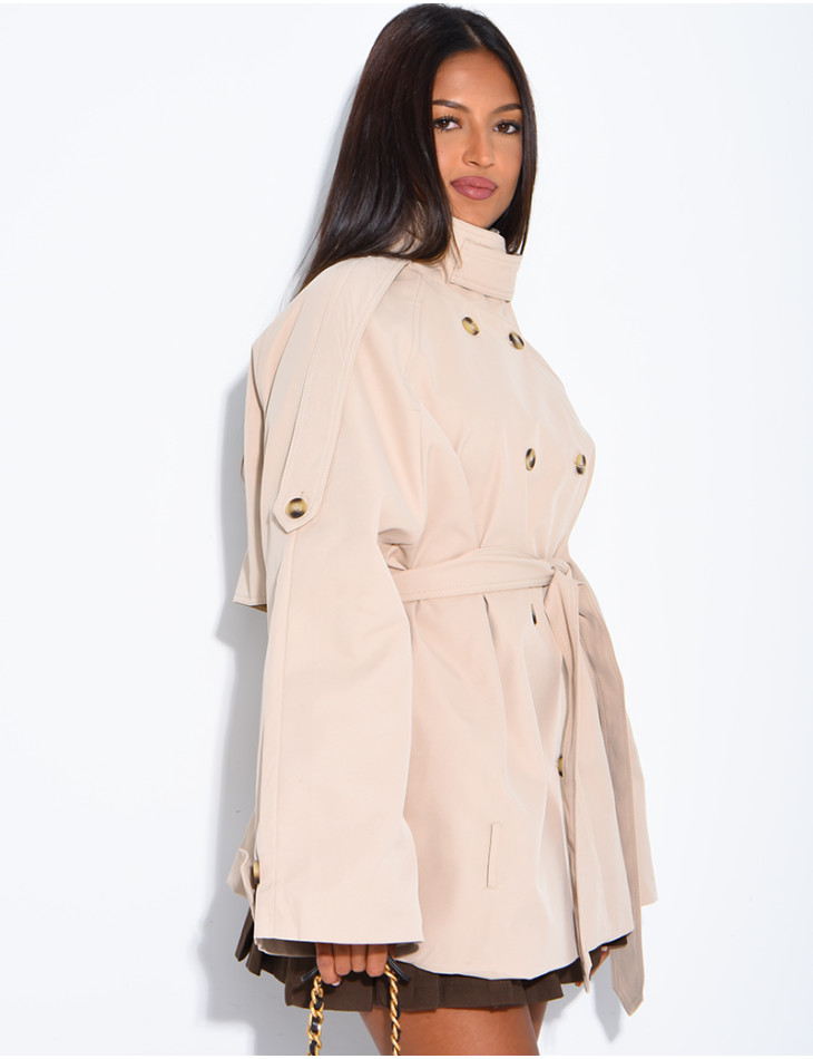 Halblanger Trenchcoat mit Gürtel an der Taille
