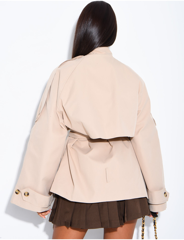 Halblanger Trenchcoat mit Gürtel an der Taille