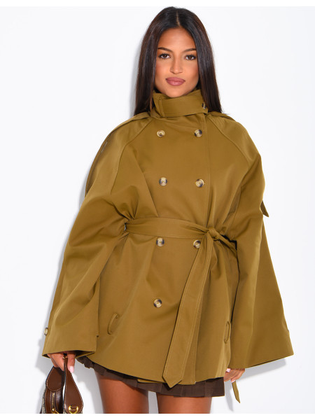 Halblanger Trenchcoat mit Gürtel an der Taille