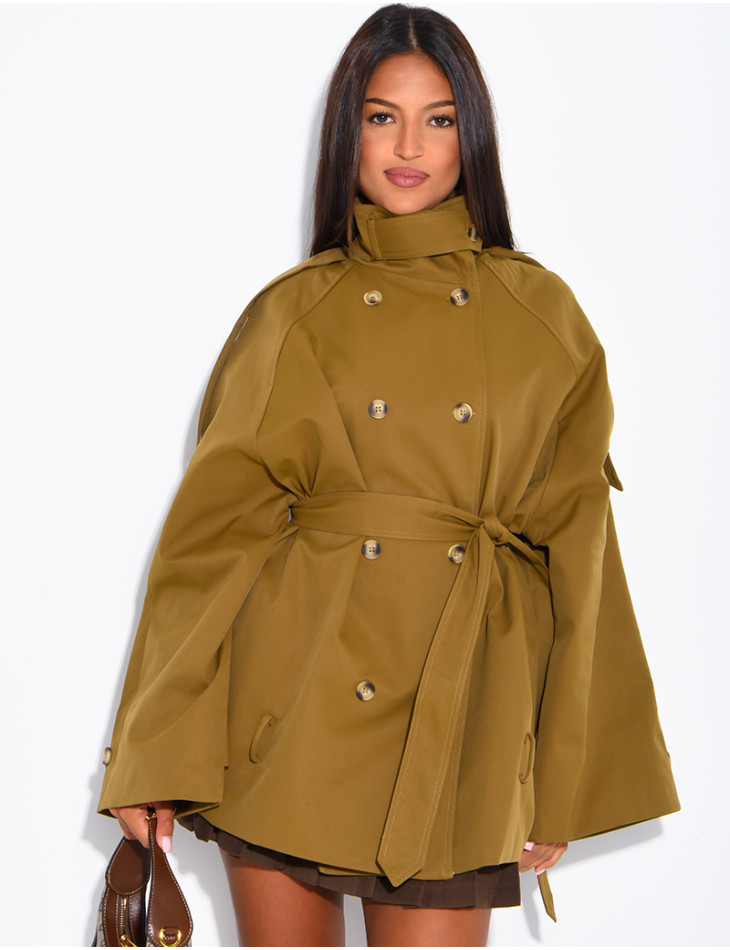Halblanger Trenchcoat mit Gürtel an der Taille