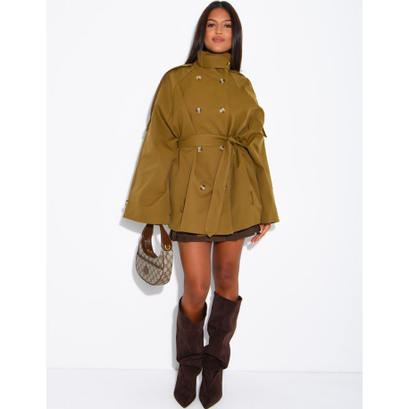 Halblanger Trenchcoat mit Gürtel an der Taille