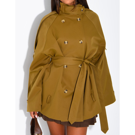 Halblanger Trenchcoat mit Gürtel an der Taille