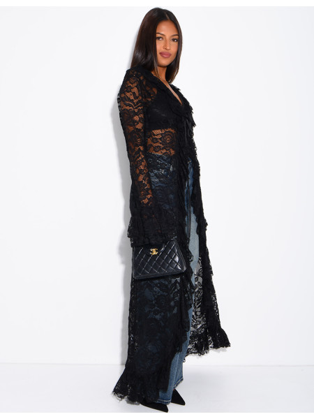 Long lace blouse with ruffles and lacing