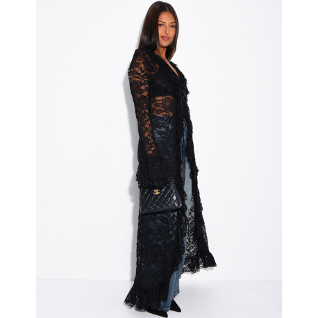 Long lace blouse with ruffles and lacing