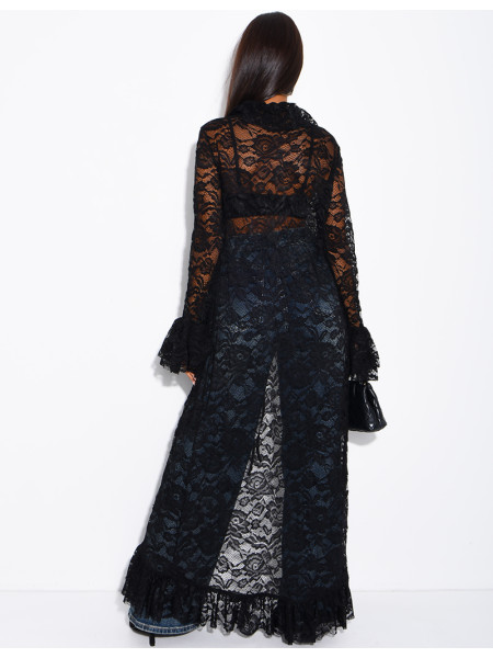 Long lace blouse with ruffles and lacing