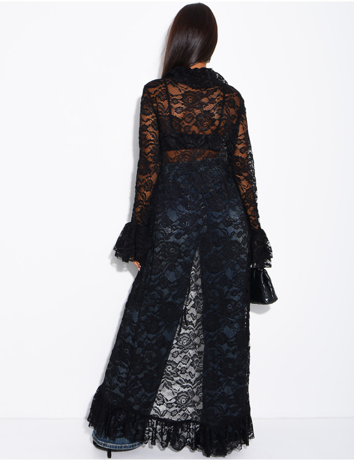 Long lace blouse with ruffles and lacing
