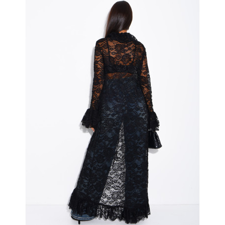 Long lace blouse with ruffles and lacing
