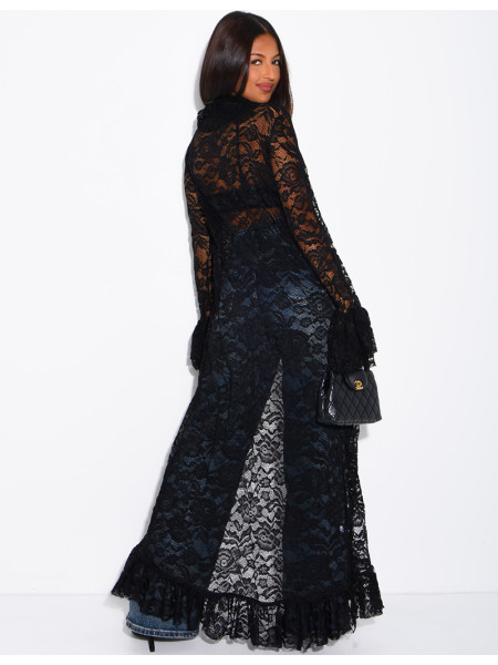 Long lace blouse with ruffles and lacing