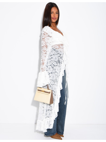 Long lace blouse with ruffles and lacing