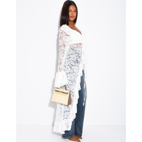 Long lace blouse with ruffles and lacing
