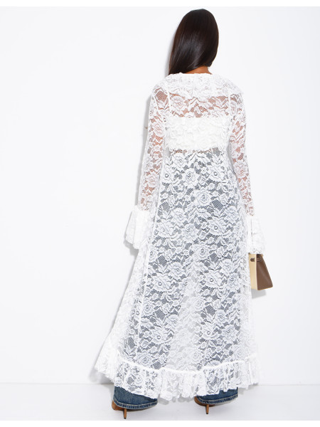 Long lace blouse with ruffles and lacing