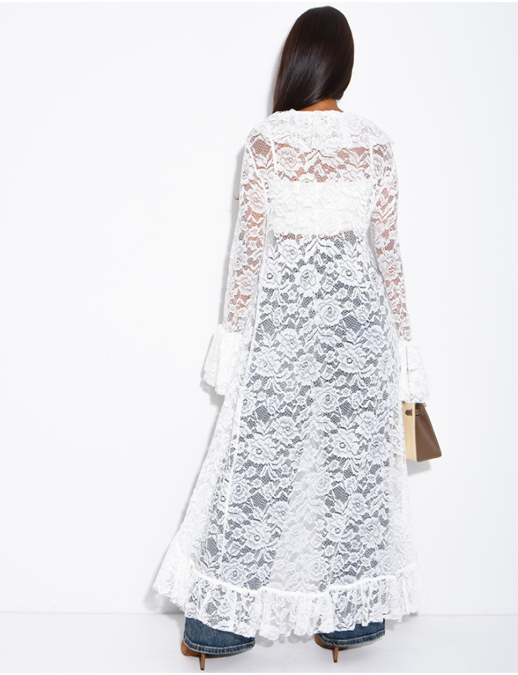 Long lace blouse with ruffles and lacing