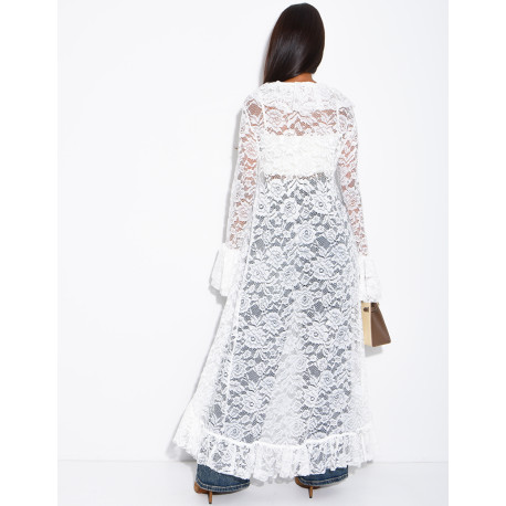 Long lace blouse with ruffles and lacing