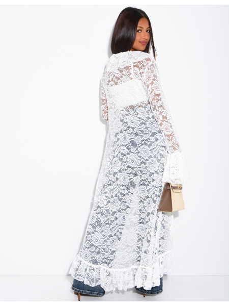 Long lace blouse with ruffles and lacing