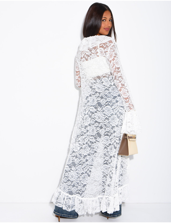 Long lace blouse with ruffles and lacing