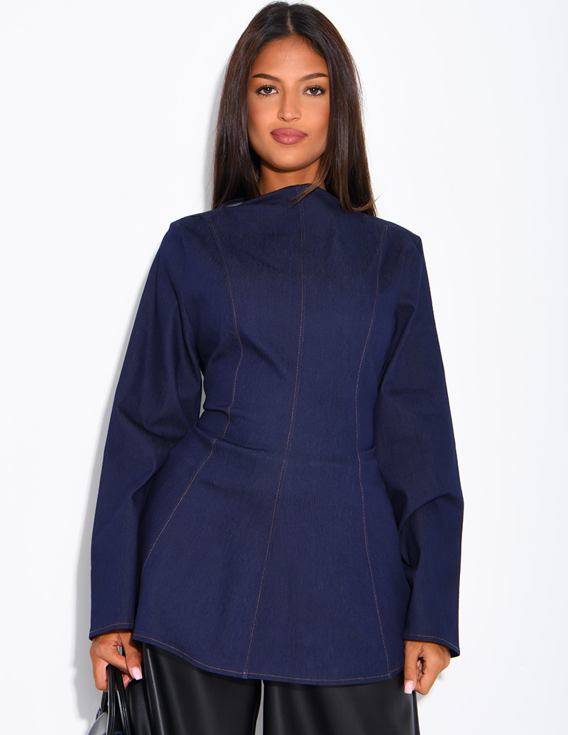 Long-sleeve denim-effect...