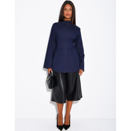 Long-sleeve denim-effect tie-front top
