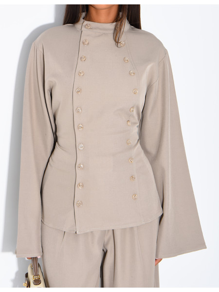 Button-down blouse with a tie at the back