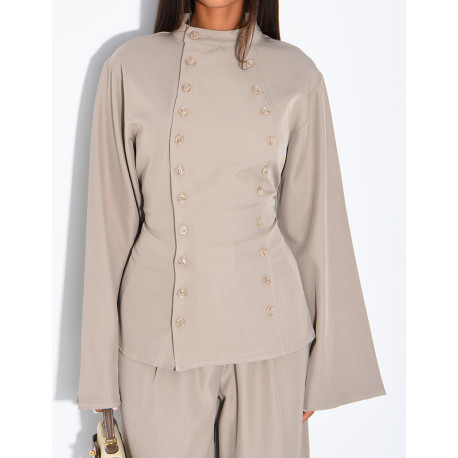 Button-down blouse with a tie at the back