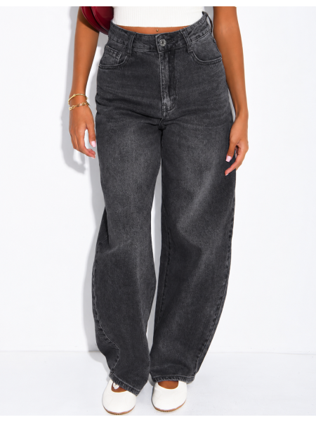 Hoch taillierte Jeans im Barrel-Schnitt, verwaschen