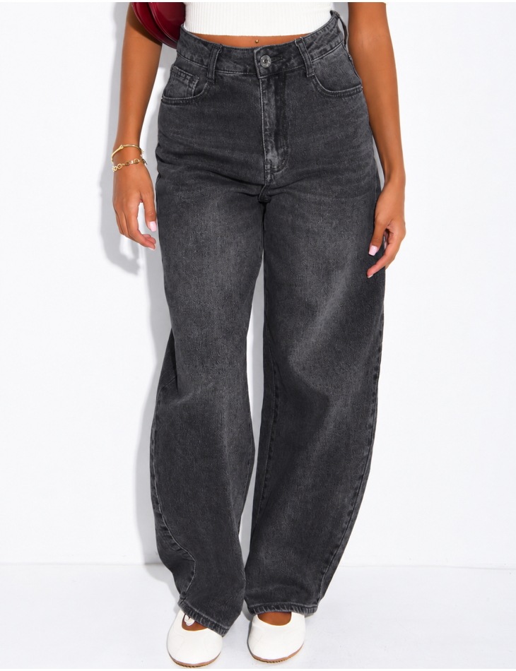 Hoch taillierte Jeans im Barrel-Schnitt, verwaschen
