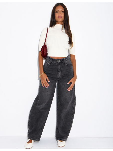 Hoch taillierte Jeans im Barrel-Schnitt, verwaschen