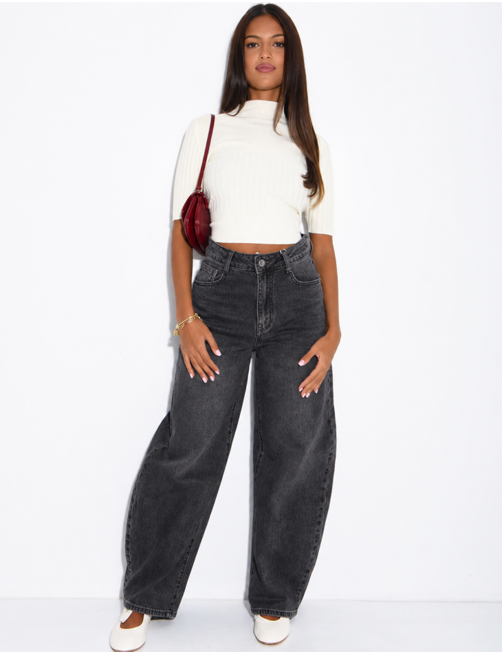 Hoch taillierte Jeans im Barrel-Schnitt, verwaschen