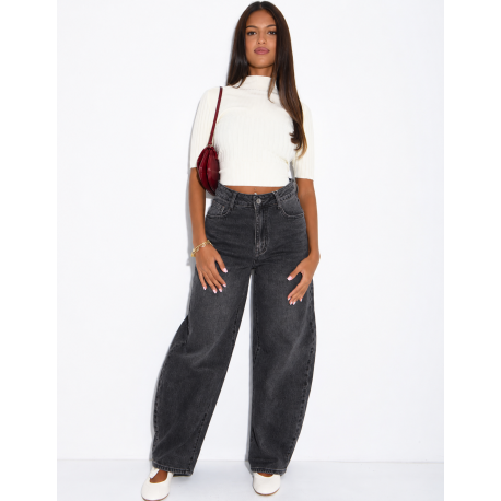 Hoch taillierte Jeans im Barrel-Schnitt, verwaschen