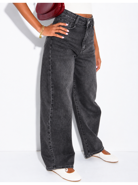 Hoch taillierte Jeans im Barrel-Schnitt, verwaschen