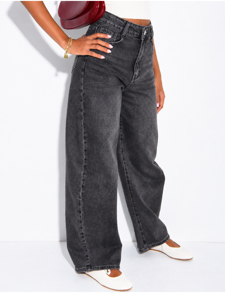 Hoch taillierte Jeans im Barrel-Schnitt, verwaschen