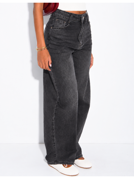 Hoch taillierte Jeans im Barrel-Schnitt, verwaschen