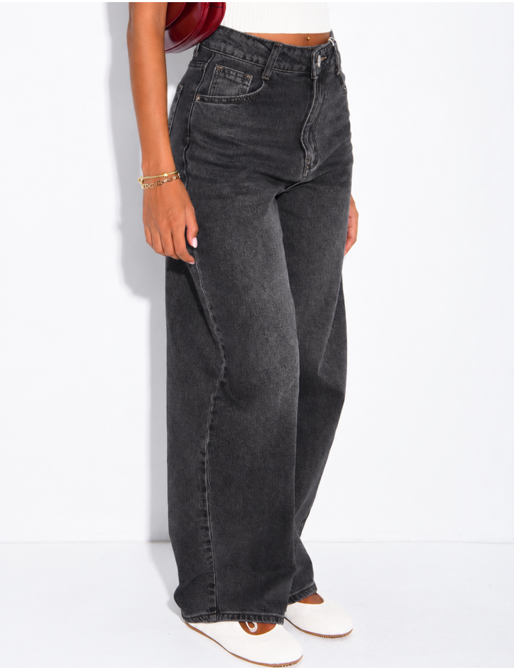 Hoch taillierte Jeans im Barrel-Schnitt, verwaschen