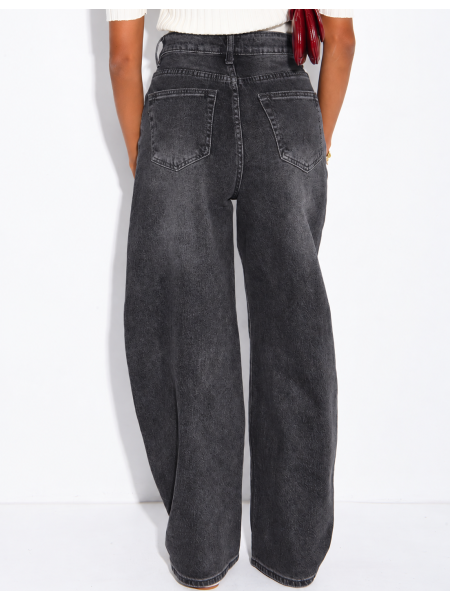 Hoch taillierte Jeans im Barrel-Schnitt, verwaschen