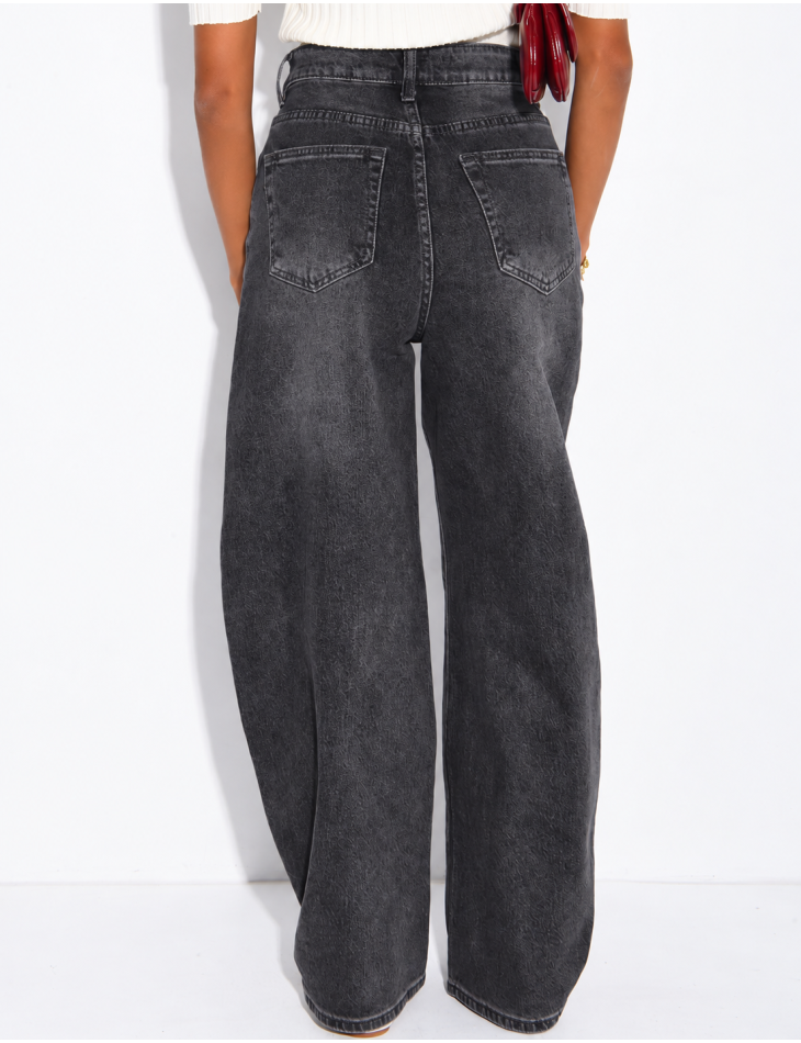 Hoch taillierte Jeans im Barrel-Schnitt, verwaschen