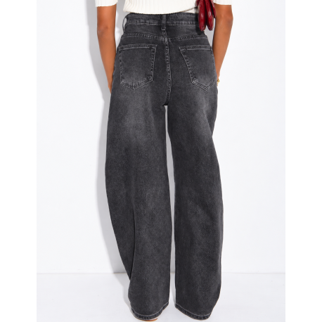 Hoch taillierte Jeans im Barrel-Schnitt, verwaschen
