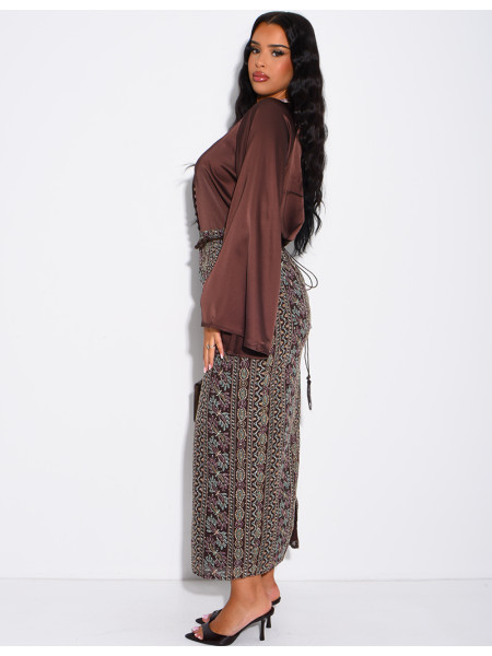 Ensemble jupe à broderies & sequins et tunique avec cordelette