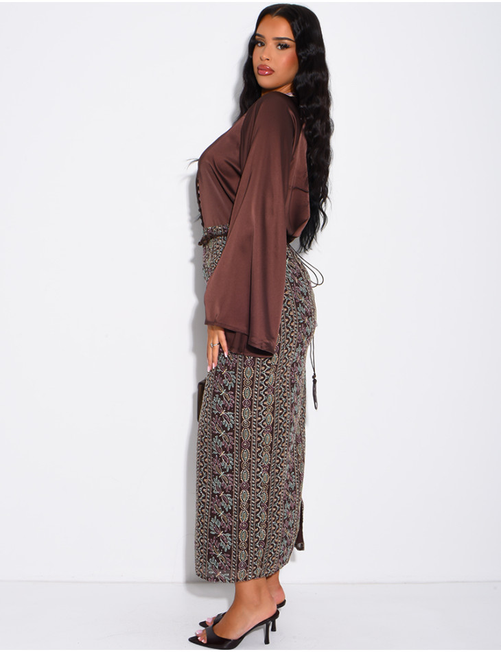 Ensemble jupe à broderies & sequins et tunique avec cordelette